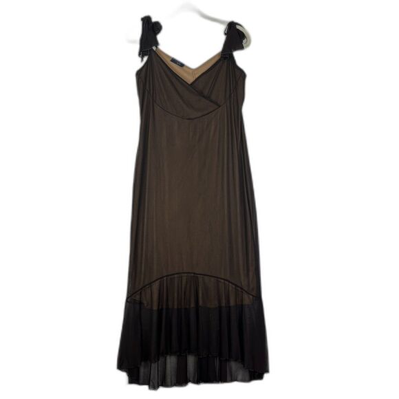 Vintage Y2k Mesh Overlay Midi Dress Size Medium Whimsigoth Gunge Fairy Hi Low - Picture 1 of 7